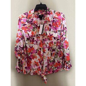NWT INVESTMENTS Orange & Pink Floral Long Sleeve Button Shirt Top Blouse Size 1X